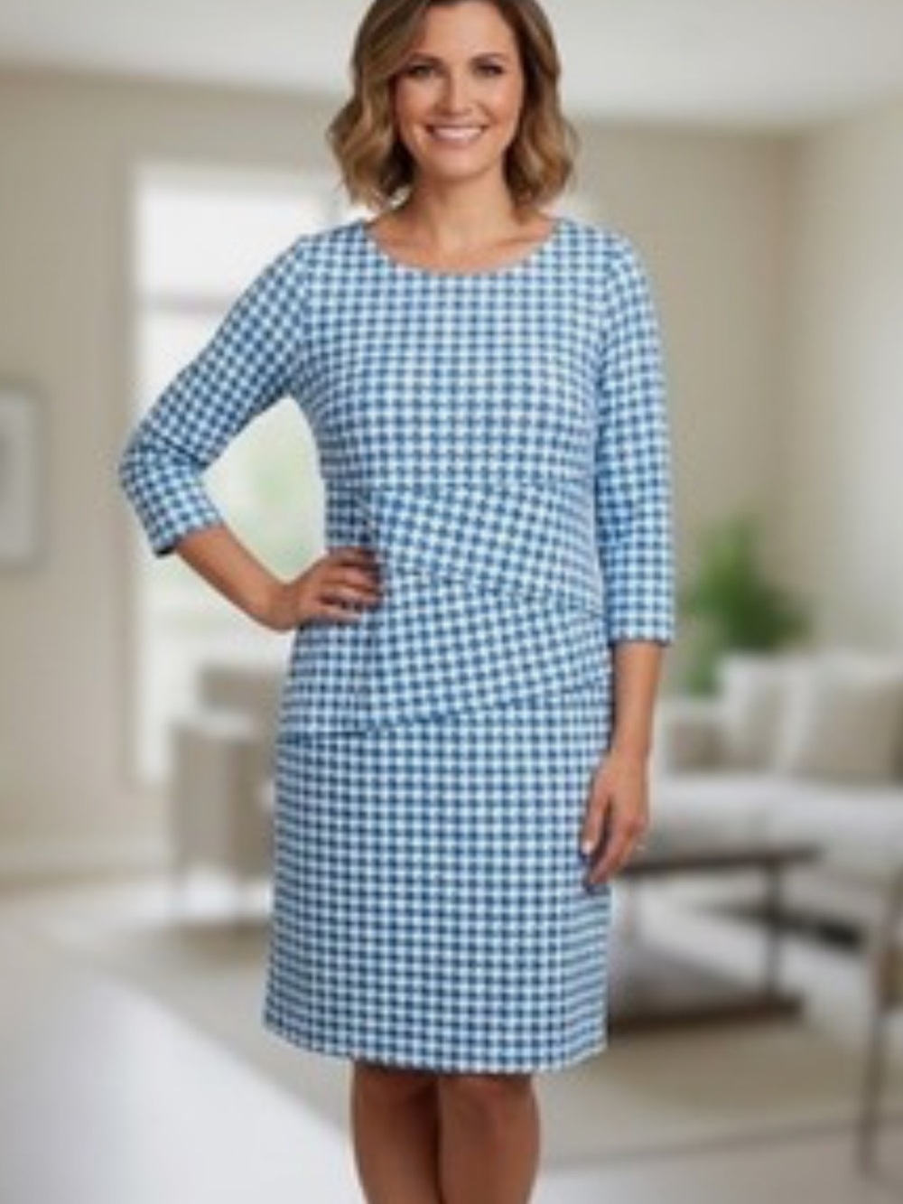 NWT J. McLaughlin Blue White Paris
Houndstooth Tiered Sheath Dress Size S